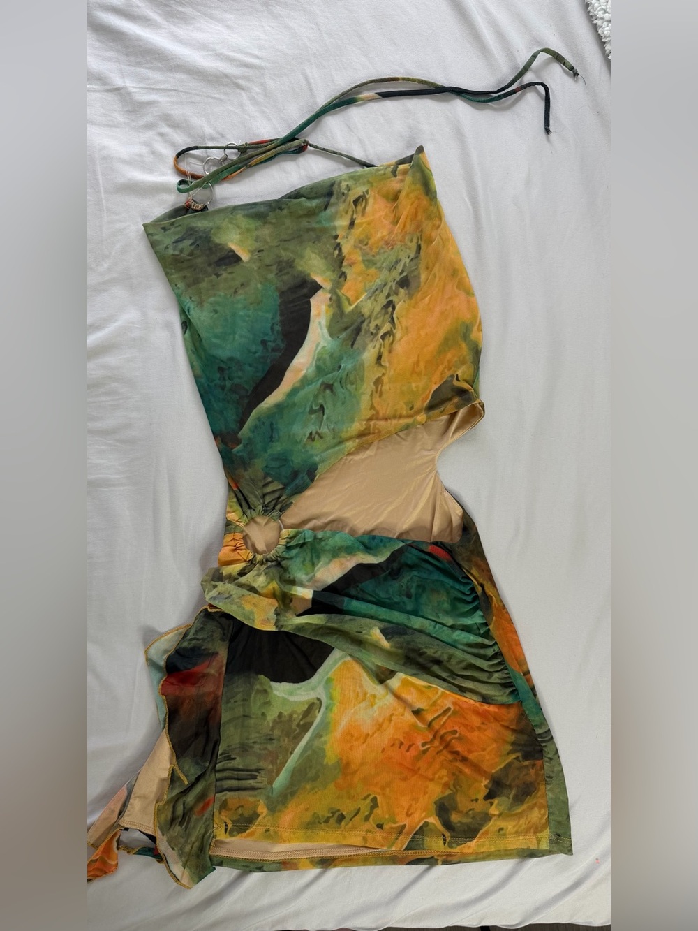 Fashion Nova Green and Yellow Abstract Cutout Dress